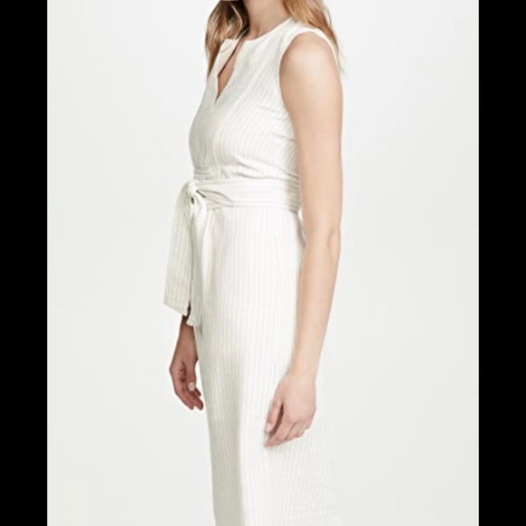 Vince Pinstripe Wrap Waist Sleeveless Dress - Picture 3 of 8